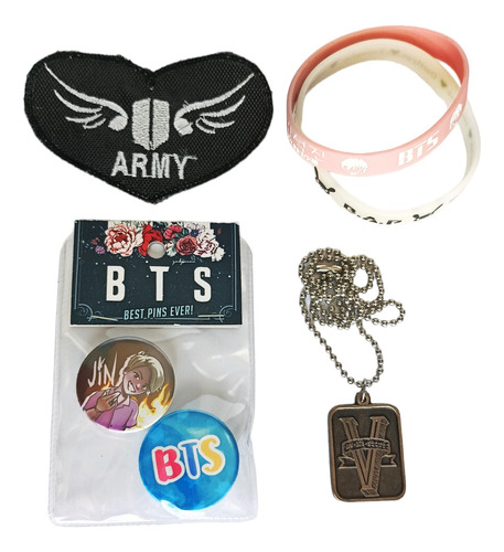 Pack X6 Productos Kpop Bts Colgante Pulseras Pins Parche