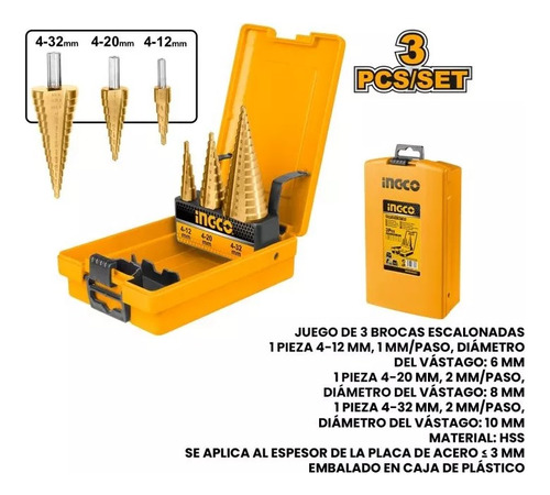 Juego De Brocas Escalonadas 3 Piezas 