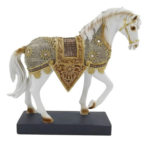 Cavalo Decorativo Cavalo Branco 30cm Estatua Resina Lindo Cor Dourado