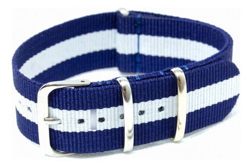 Pulseira Relógio Nato Nylon 24mm Azul Branco 3 Anéis