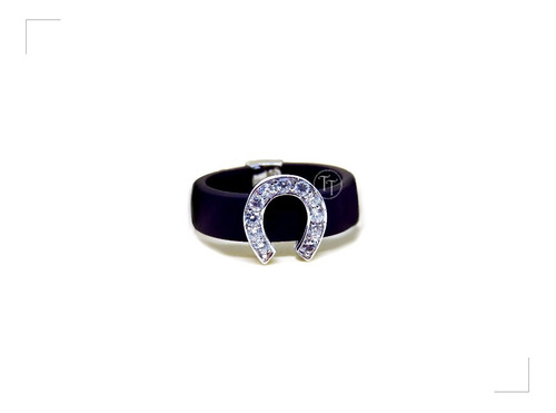 Anillo Herradura Plata Esterlina 925 Caucho Negro