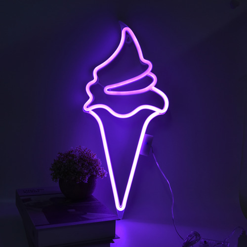 Letrero Led Con Forma De Helado Y Luz De Neón Con Mando A Di