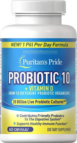 Probiótico 10 - 20 Bilhões Porção - 60 Caps - Puritans Pride