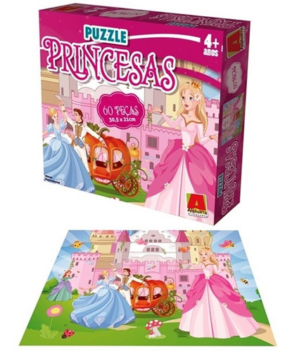 Brinquedo Quebra Cabeça Princesas 60 Peças Educativo
