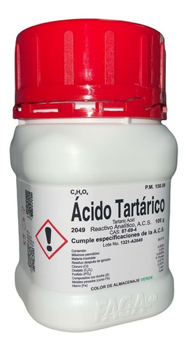 Ácido Tartárico R. A. De 100 G Fagalab