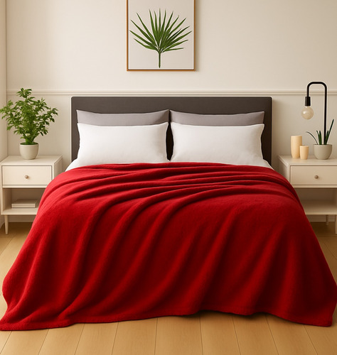 Frazada Cobija Supersuave Premium Cobertor Liso Matrimonial Rojo Liso