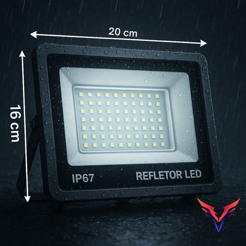 Kit 2 Refletor Led 300w Ip67 Potência Para Fachadas Preto Branco-frio