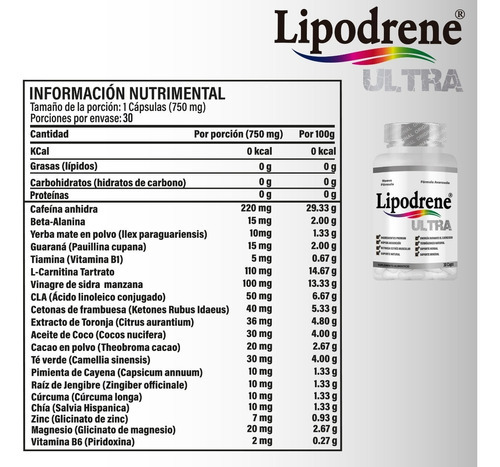 Lipodrene Ultra 30 Caps- Formula Ultra Pro - Termogénico Sabor Sin Sabor
