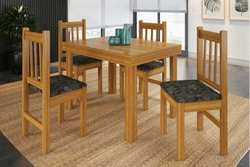 Juego Comedor Mesa + 4 Sillas Tapizadas Madera LG Color Cerejeira Diseño de la tela de las sillas Liso