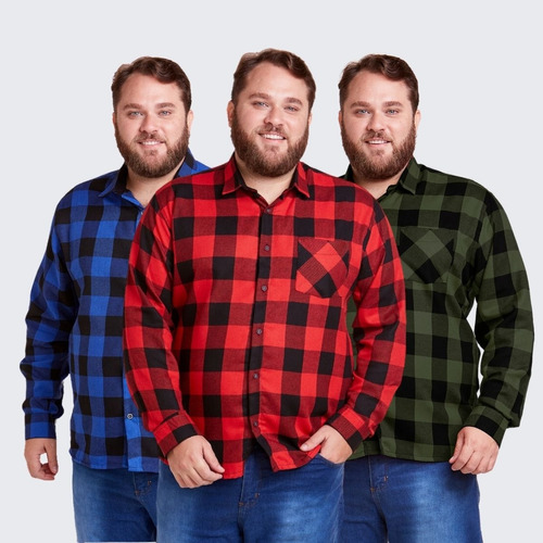 Kit 3 Camisa Xadrez Masculina Plus Size Flanelada Cowboy