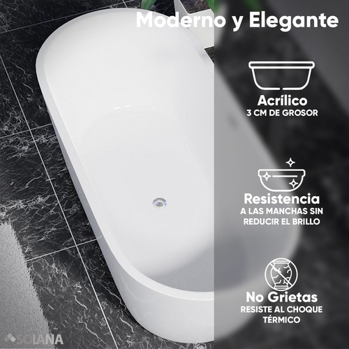Solana Kit Tina De Baño Ovalada De Acrílico Slim 150x80x60 Cm + Grifo Independiente Cuello Cisne Monomando Gold Rose / Bañera Blanca De Acrílico Solido Térmico / Kit Completo Blanco/goldrose