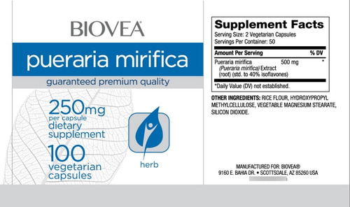 Imagen 2 de 7 de Pueraria Mirifica 100 Caps Original Usa La Menopausia Suave