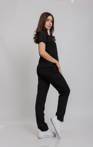 Scrub Dama Conjunto Quirúrgico Filipina Mao Corte Recto Negro Lisa L