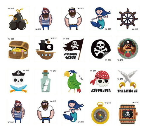 Pegatinas De Tatuaje Pirata Para Niños The Face, 40 Unidades