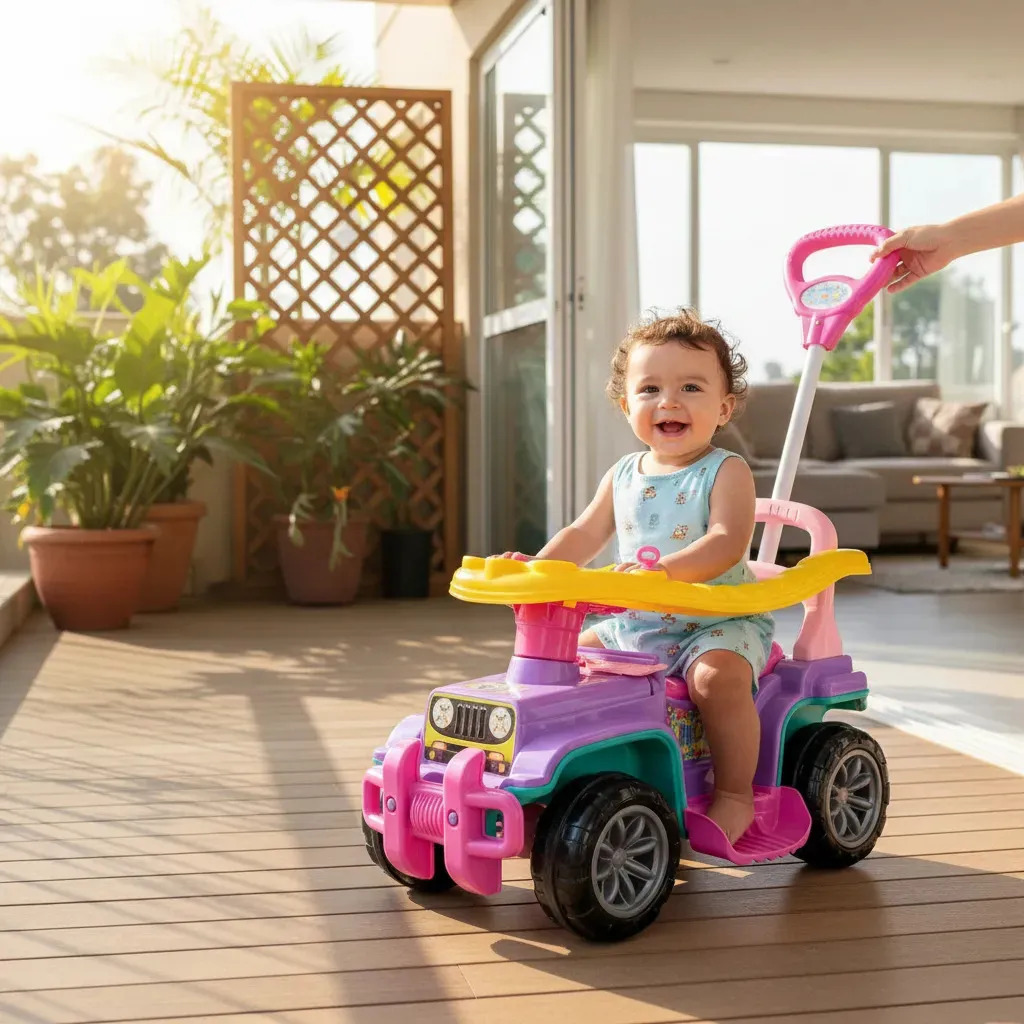 Carrinho de  passeio Andador Jip Jip Rosa c/  Haste e protecao
