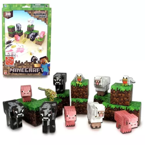 Minecraft Animal Mobs Paper Craft 30pçs Blocos Montar Papel