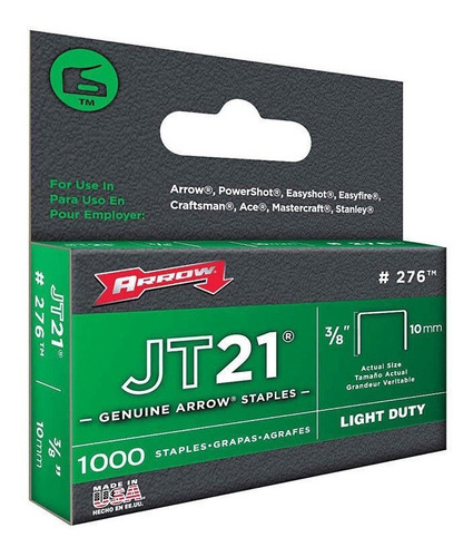 Grapas Arrow Mod. Jt21 #276 (3/8 -10mm)  2 Pack