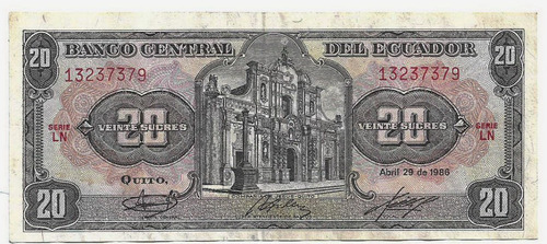 Fk Billete Ecuador 20 Sucres 1986 Sin Circular