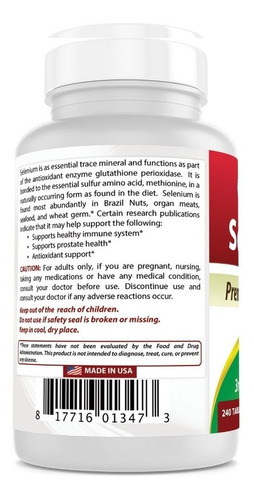 Selenio Selenium 200 Mcg 240 Capsulas Anticancerigeno Eg S38
