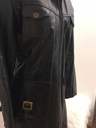 Tapado Abrigo Cuero Prune Negro T S Palermo Microcentro