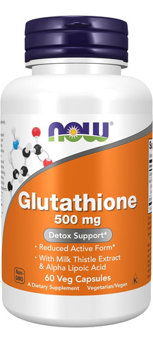 Glutatión Now Glutathione 500 Mg 60 Cápsulas