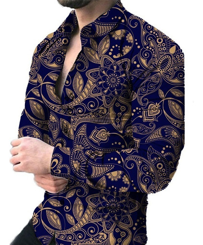 Camisa De Manga Larga Con Estampado Floral Casual En 3d