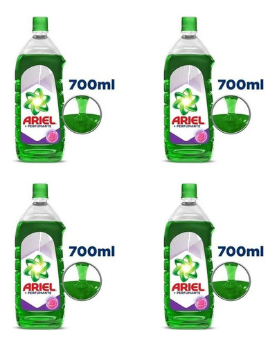 Jabon Liquido Para Ropa Limpieza Total Ariel 700ml Pack X4