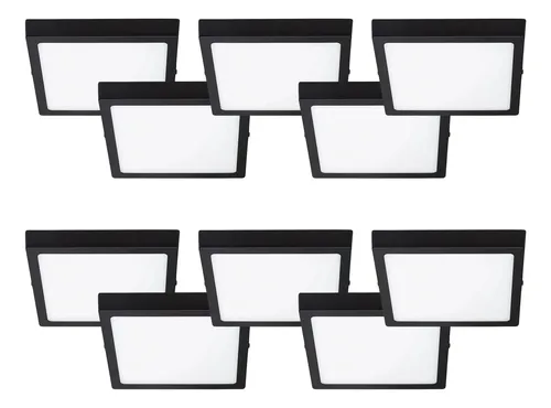 Pack 10 Panel Led Sobrepuesto Cuadrado Negro Pro 12w