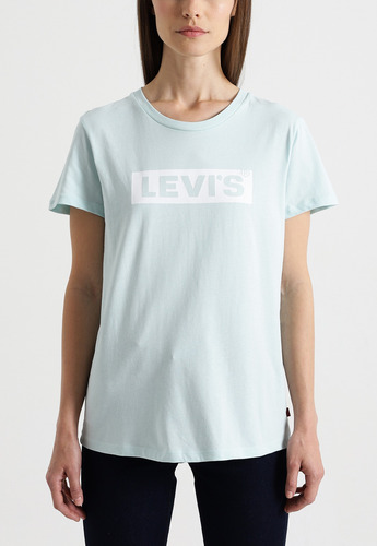 Polera Mujer Lisa Con Logo Boxtab Celeste Levis 17369-1893