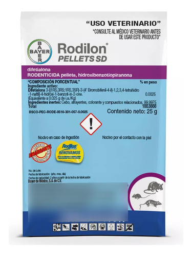 5 Pzas Rodenticida Bayer Rodilon Pellets Sd 25gr