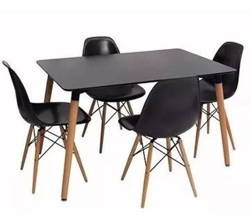 Juego De Mesa Rectangular Más 4 Sillas Eames Negras/blancas 