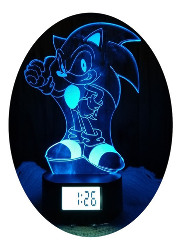 Lámpara Ilusión 3d Reloj Alarma De Sonic