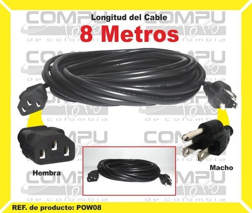 Cable De Poder 110v Cpu (c13), 8 M Ref: Pow08 Computoys Sas