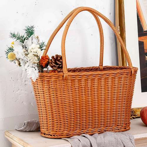 Cesta Tejida Con Asas, Cesta De La Compra, Cesta 30x15x17 Cm