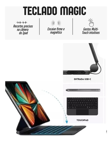 Teclado Magic Para iPad Air 13 Chip M3 - Ergonômico