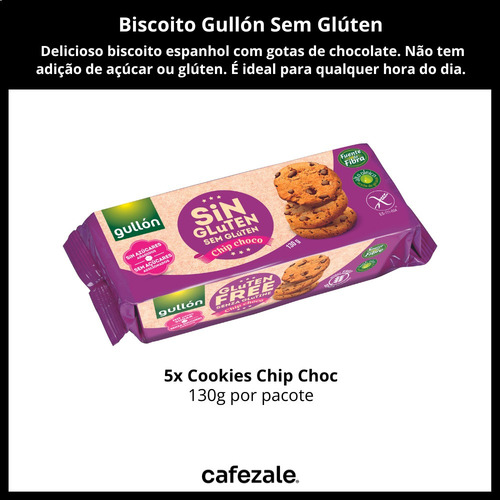Biscoito Gullón Sem Glúten Cookie Chip Choco 5 Pacotes 130g