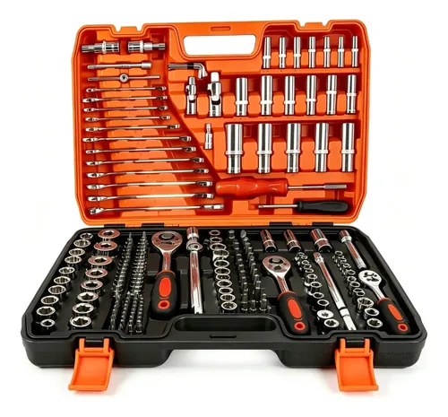Kit 216 Peças Soquete Chave Catraca Aço Cr-v Profissional Vermelho