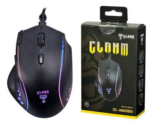 Mouse Gamer Clanm Mount Cl-mm386 Com Fio 1,5m Led Rgb Preto