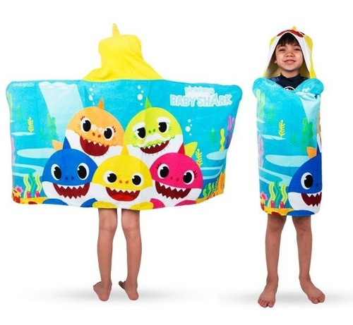 Toalla De Baño Baby Shark Con Gorro Para Niños *sk