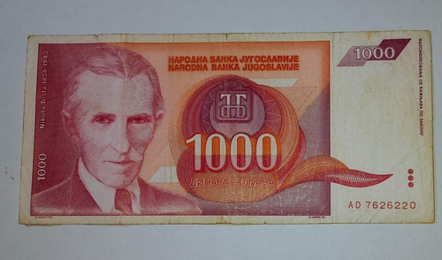 Billete De Yugoslavia 1000 Dinares 1992 Vf
