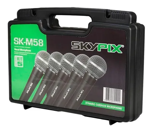 Kit C/ 5 Microfones Profissionais Skypix Sm58a Com Maleta Cor