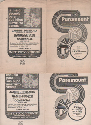 2 Antiguos Programa Cine ** Paramount ** Año 1974