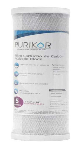 Cartucho De Carbón Activado Bloque 4.5x10, 5 Micras Purikor