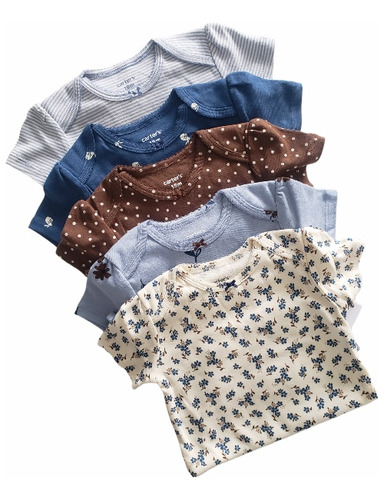 Pack De Bodys Carters Manga Corta Nena Celeste Marron Flores