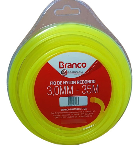 Fio Nylon Roçadeira Redondo 3.0mm Branco Rolo Com 35 Metros Cor Amarelo