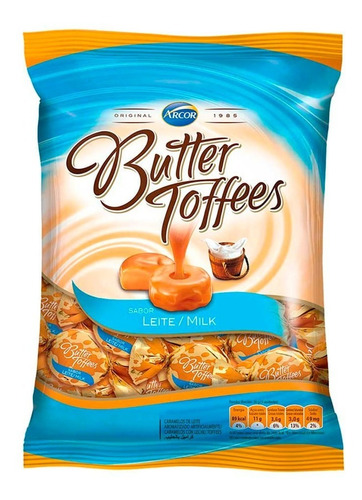 Bala Butter Toffees Recheada Leite Arcor 100g