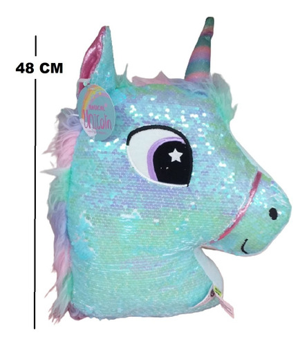 Imagen 2 de 4 de Peluche Almohadon Unicornio Con Lentejuelas Reversibles 48cm