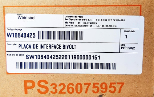 Imagem 3 de 3 de Placa Interface Brastemp Original W10640425 Bwh15 Bw15