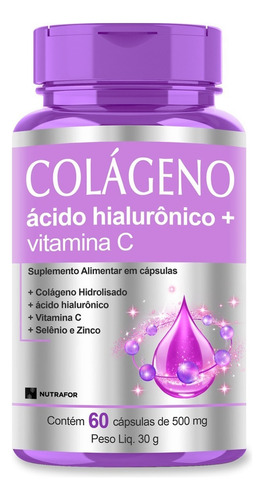Colágeno Hidrolisado + Ácido Hialurônico + Vitam C 60 Cps