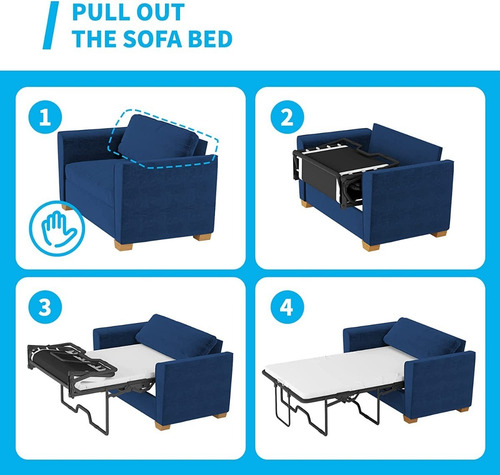 Sofa Cama Extraible 2 En 1 Individual Trciopelo Azul Mjkone